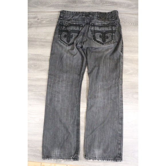 Rock Revival Jason Bootcut Distressed Black Denim Jeans Mens Size 38x33 - Picture 11 of 12